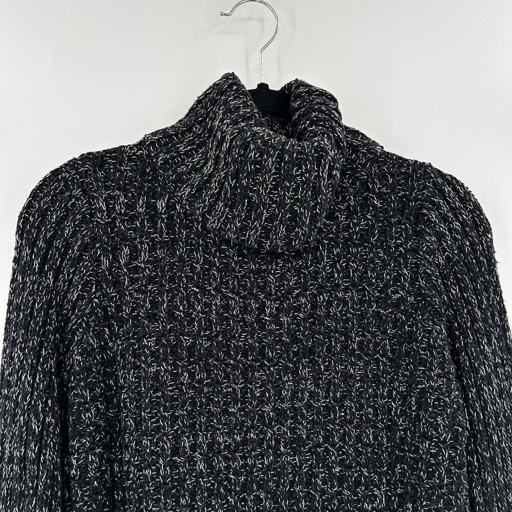FREE PEOPLE Black White Marled Cable Knit Cropped Turtleneck Sweater Size Large - Picture 5 of 9